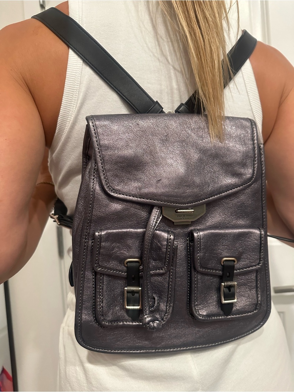 rag & bone Metallic Black Leather Backpack